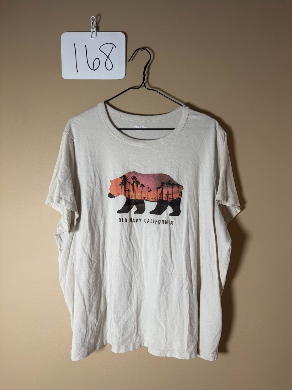 Old Navy White Tee with Sunset Bear Graphic